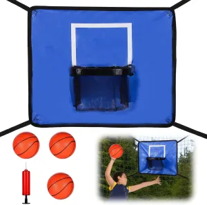 Trampoline Basketball Hoop Goal Kit, Trampoline Basketball Attachment with Enclosure 3 Mini Balls and 1 Pump for Kids Adults Indoor Outdoor Play Game, Easy to Install
