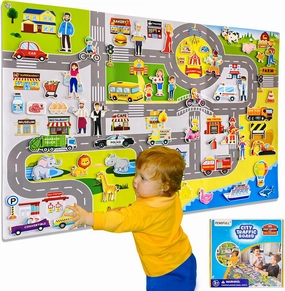 Transportation Felt Story Board Set ,40*28in Flannel Board for Wall ,95 Felt Pieces,Preschool Storytelling ,Vehicles,Career Image Dress-Up,Zoo Learning Interactive,for 3 years  ,Gift for Toddlers