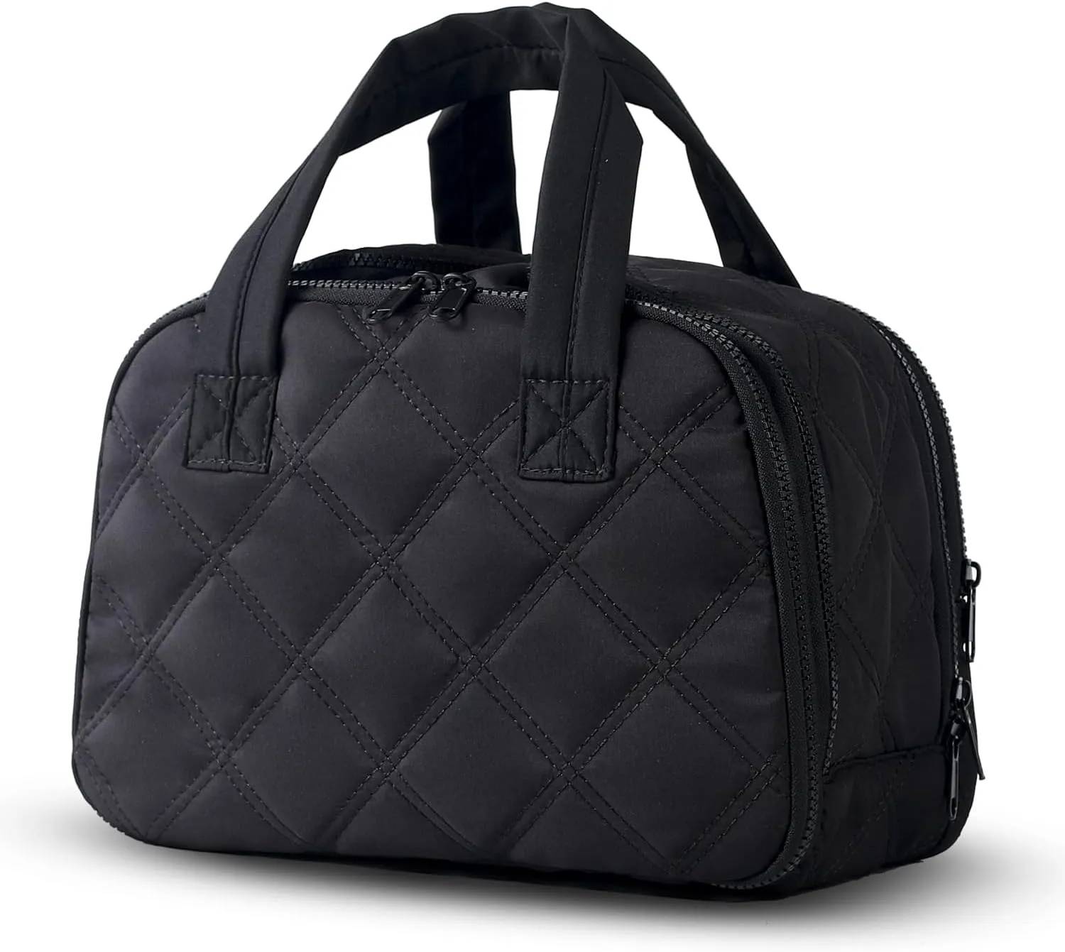 Travel Toiletry Bag – Large Lightweight Makeup Bag for Women, Wide-open Puffy Cosmetic Organizer with Dry-Wet Separation, Luggage Strap & Handle for Easy Travel, Gym, Essentials (BLACK)