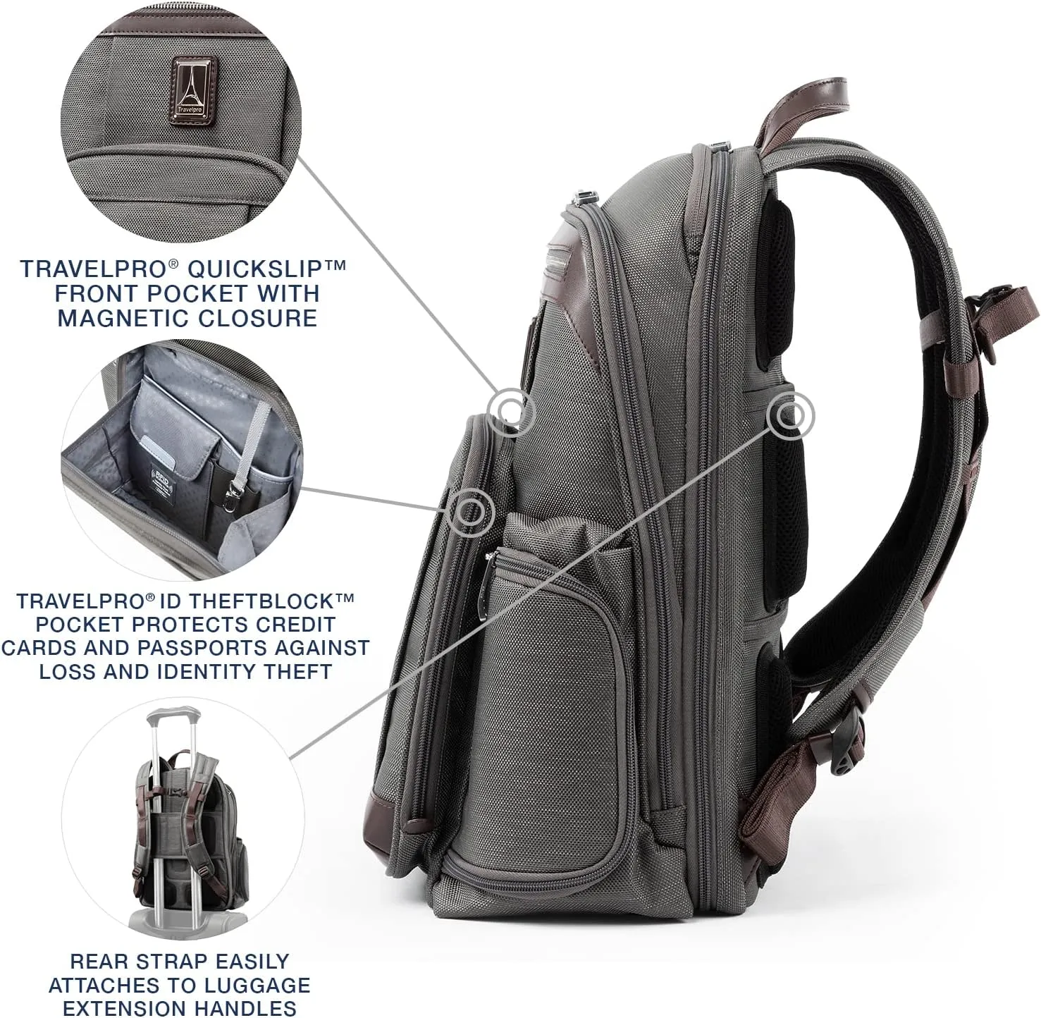 Travelpro Platinum Elite Business Laptop Backpack, Fits up to 17.5 Inch Laptop, Work, Travel, Men and Women, Vintage Grey