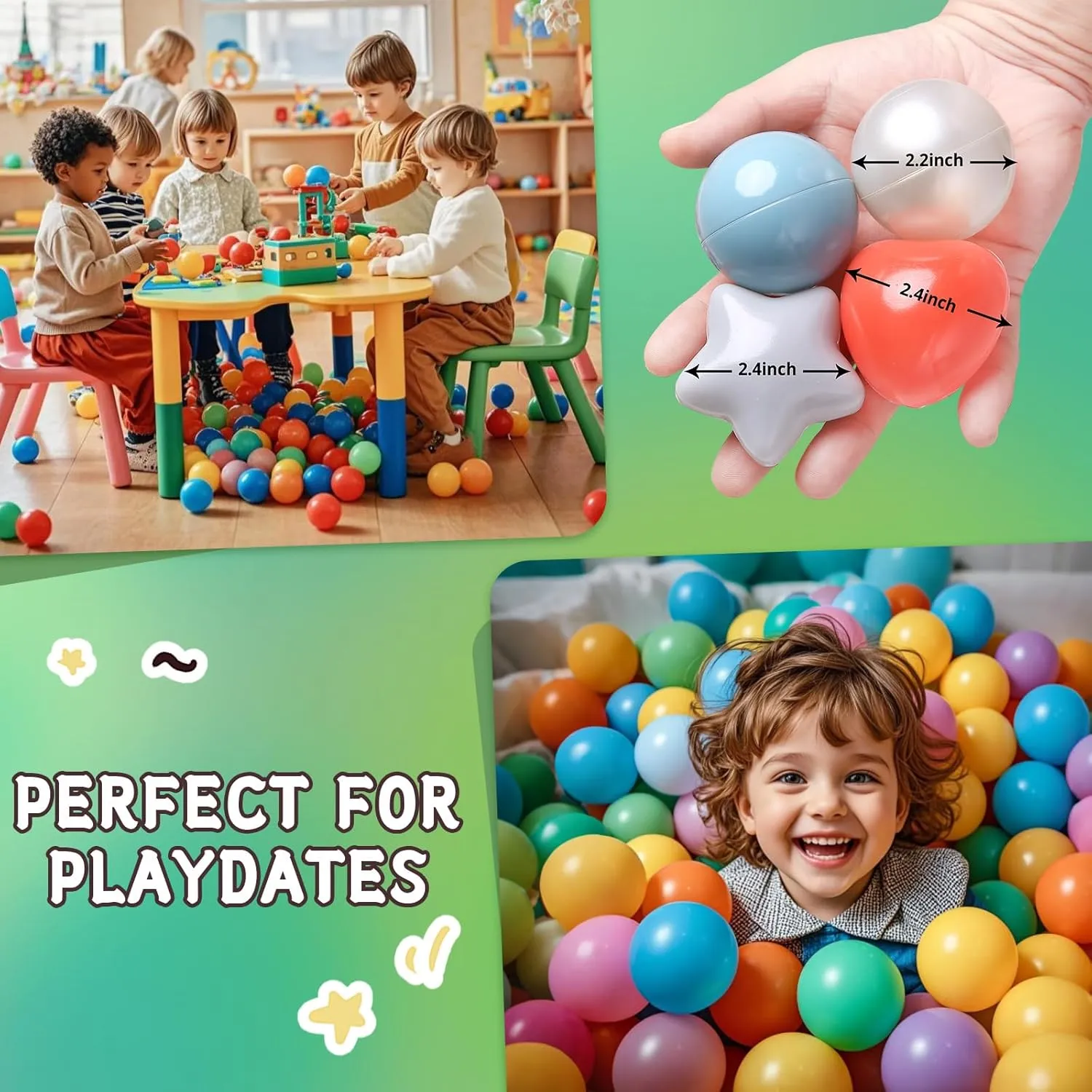 TRENDPLAY Ball Pit Balls Stars : Different Shapes - Mix Stars Shapes for Kids, Perfect for Parties, Pink Green Blue White Gray 50 100 200 500 Pack