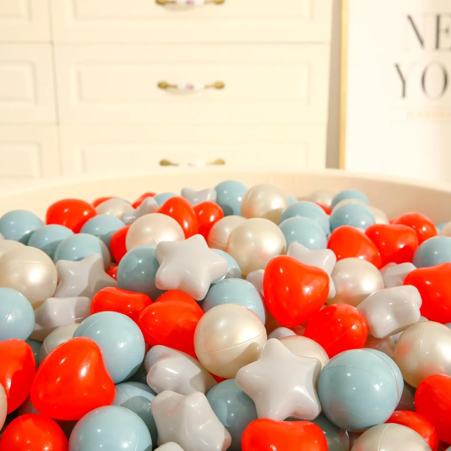 TRENDPLAY Ball Pit Balls Stars : Different Shapes - Mix Stars Shapes for Kids, Perfect for Parties, Pink Green Blue White Gray 50 100 200 500 Pack