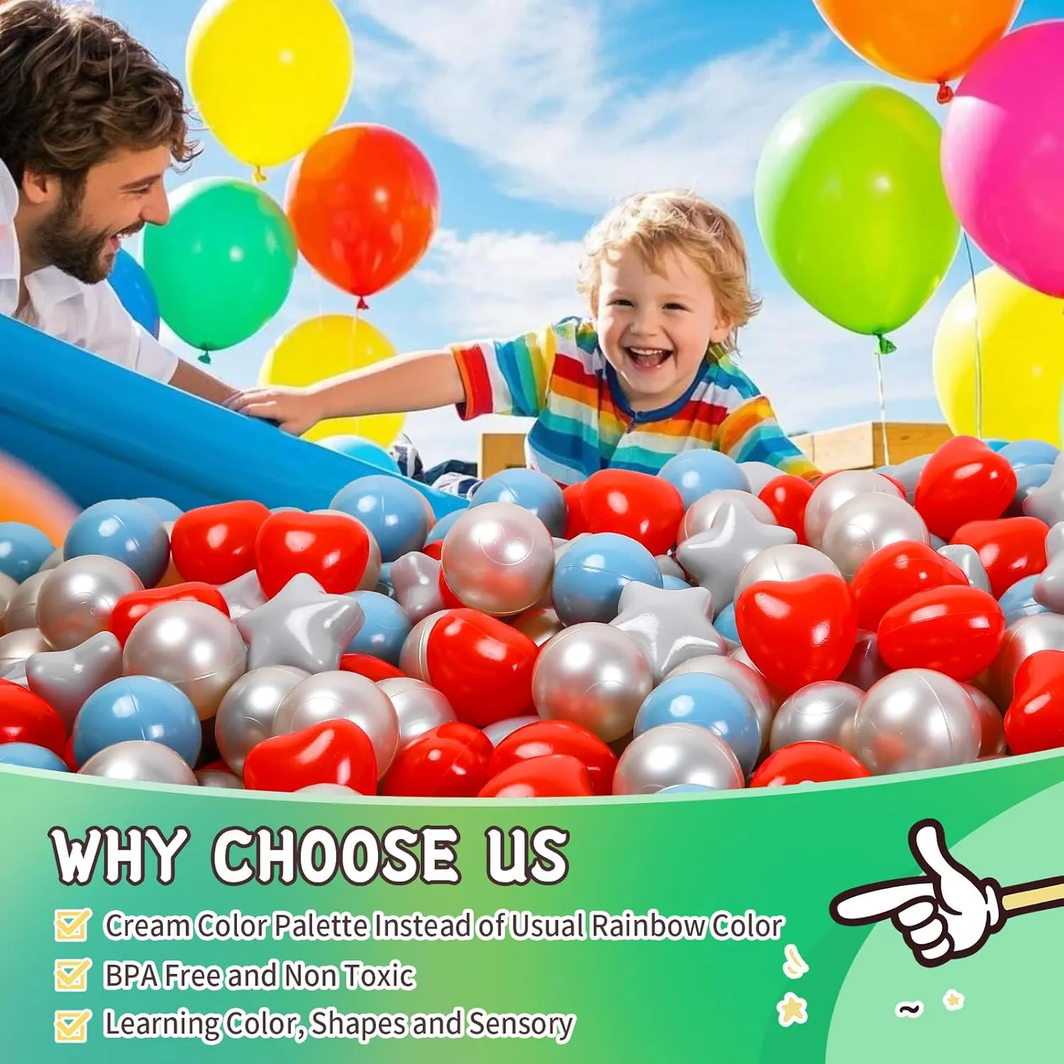 TRENDPLAY Ball Pit Balls Stars : Different Shapes - Mix Stars Shapes for Kids, Perfect for Parties, Pink Green Blue White Gray 50 100 200 500 Pack
