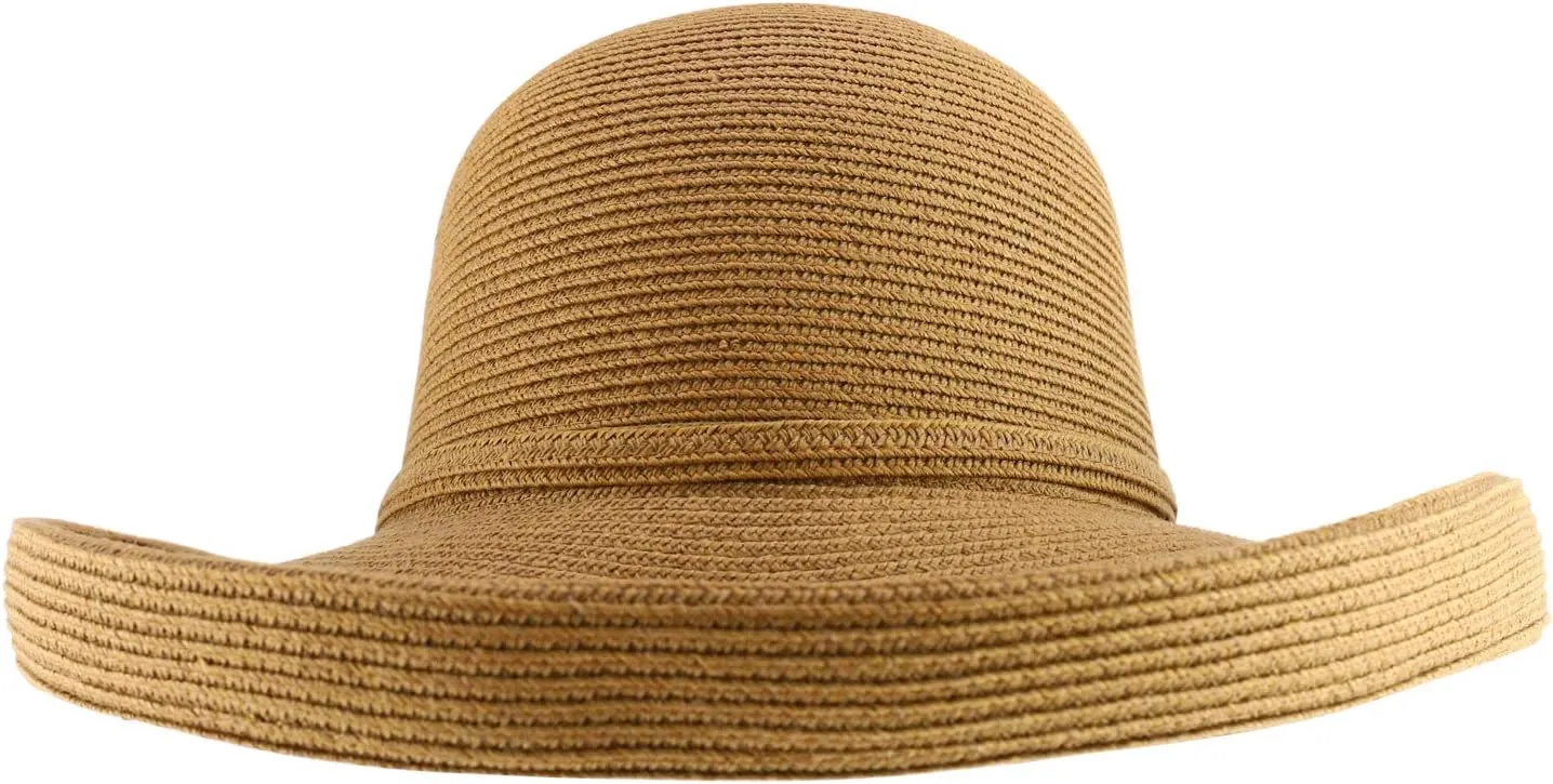 Trendy Apparel Shop Women's UPF 50  Soft Paper Braid Large Kettle Brim Sun Hat