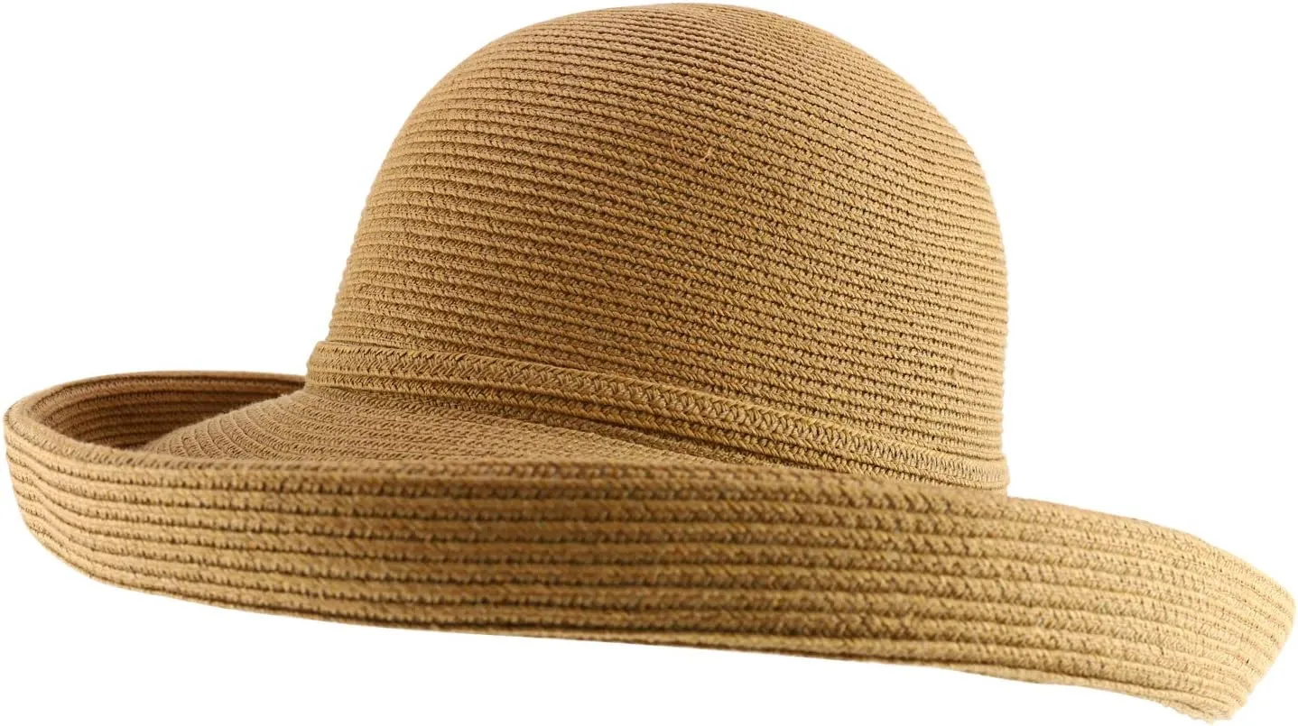 Trendy Apparel Shop Women's UPF 50  Soft Paper Braid Large Kettle Brim Sun Hat