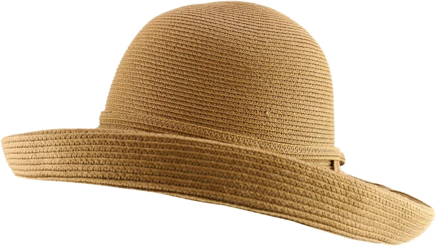 Trendy Apparel Shop Women's UPF 50  Soft Paper Braid Large Kettle Brim Sun Hat