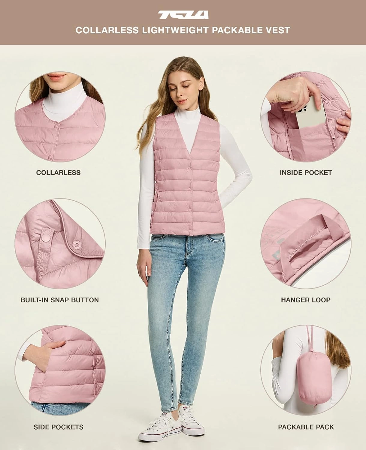 TSLA Women's Lightweight Packable Accent Puffer Jacket, Water-Resistant Winter Coat