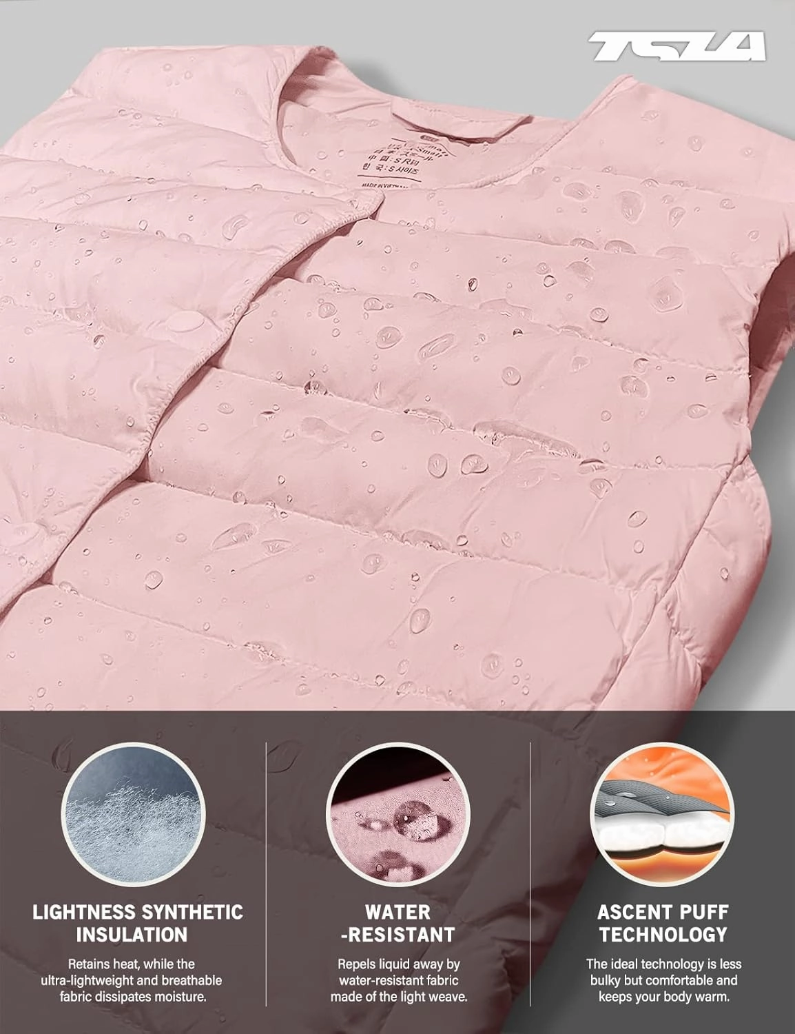 TSLA Women's Lightweight Packable Accent Puffer Jacket, Water-Resistant Winter Coat