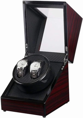 Turn The Watch Box,Single Watch Winder with Quiet Motor for Automatic Watches,in Wood Shell and Leather/Carbon Fiber Leather (Color : A)