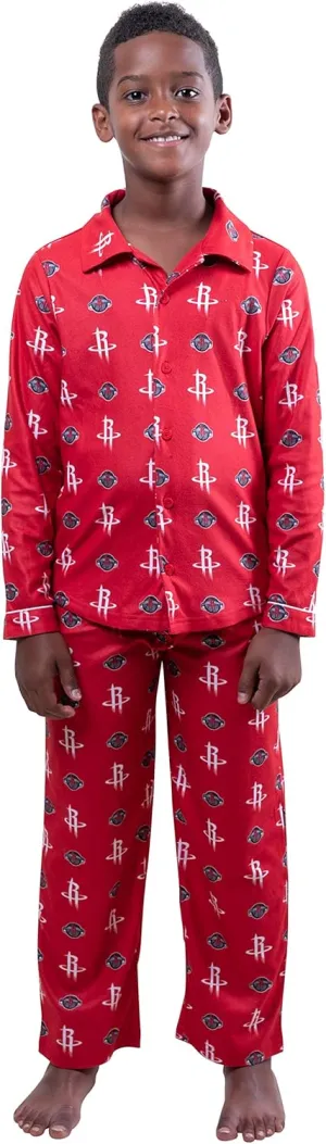 Ultra Game Youth NBA Official 2-Piece Super Soft Button Down Pajamas Set