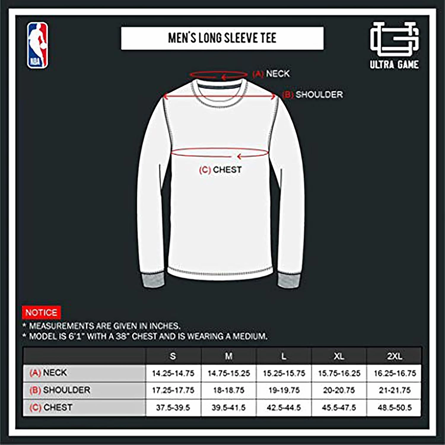 Ultra Game Men's NBA Official Super Soft Supreme Long Sleeve T-Shirt