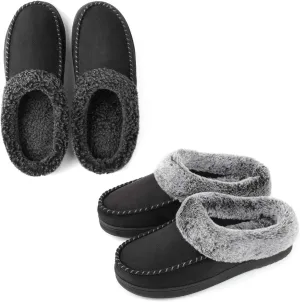 ULTRAIDEAS Couples Suede Moccasin Memory Foam Slippers(Men Size 9-10/ Women Size 7-8)