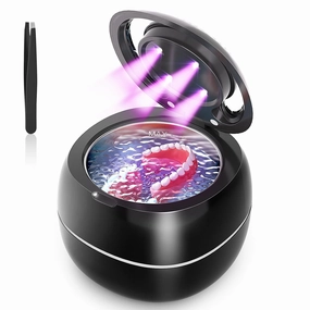 Ultrasonic Retainer Cleaner, Professional Retainer Cleaner Machine with Digital Timer, 180ML Portable Ultrasonic Jewelry Retainer Cleaner for Dentures, Aligner, Braces, Mouth Guard(Black-02)