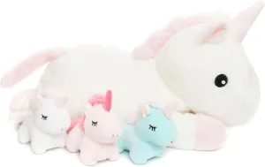 Unicorn Toys for Girls Ages 1 2 3 4 5 6 7 8 Years, Mommy Stuffed Animal with 3 Babies Unicorns in Her Tummy, Soft Plush Toys Set for Baby Toddler Kids Valentines Birthday Gifts