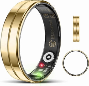 Upgrade Smart Health Ring for Women Men,Waterproof Fitness Ring, Fitness Tracker for Activity Monitoring,Sleep Tracker, No Subscription Fee, Smart Ring for iSO & Android (Gold,9#)