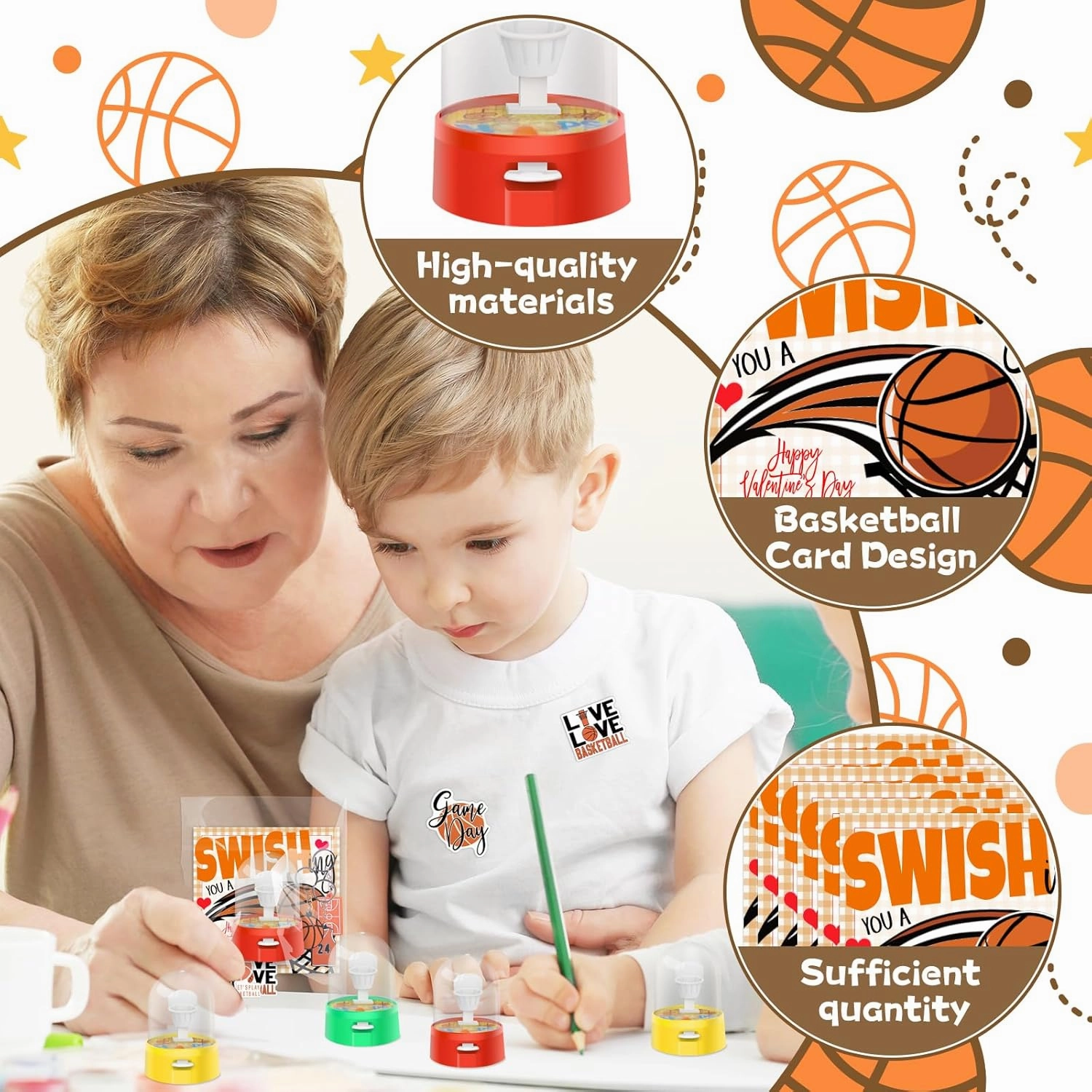 Valentine's Day Gifts 48 Pack Mini Finger Basketball Shooting Game Basketball Keychains Basketball Stickers Basketball Party Favors Classroom Rewards Carnival Prizes Party Supplies for Kids
