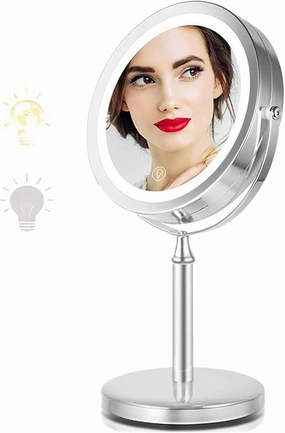 Vanity Mirror Lighted Makeup Vanity Mirror Smart Touch Control 8inch 1X 7X Magnifying Mirror Double Sided Dimmable 3 Color LED Makeup Mirror (Color : Silver) (Silver)