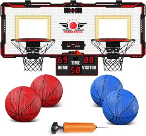 VATOS 2 Player Basketball Hoop Indoor, Over The Door Mini Basketball Hoop Indoor with Scoreboard, 4 Balls, Pump, Dual Shot Electric Basketball Toy Gifts for Kids Boys Girls Bedroom Office Outdoor Pool