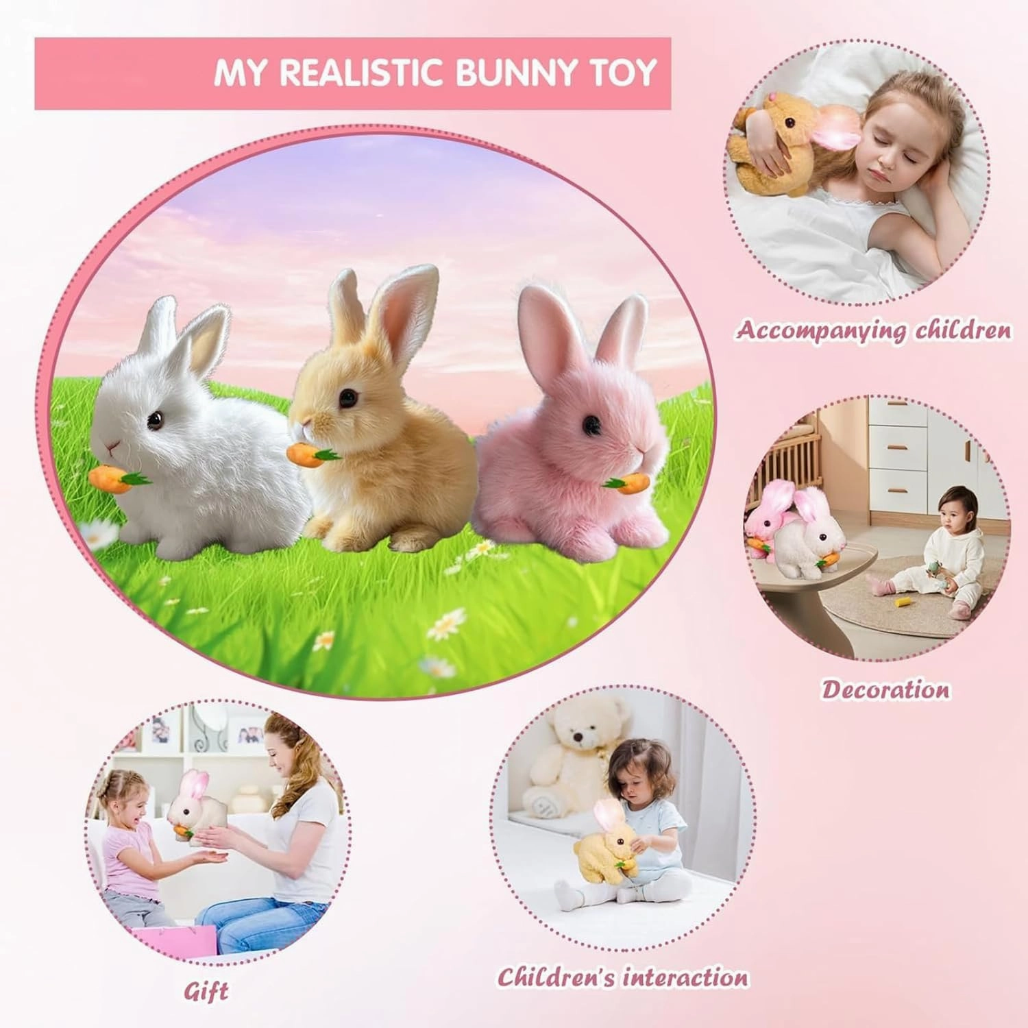 Vianys Bunnypal, Petsboro Bunnypal, Fanyil Sherum Bunnypal, Bunny Pal, Easylife Bunny Realistic Bunny Toy, Interactive Bunny Realistic Bunny - Jumping, Twitching, and Shaking Ears (Pink)