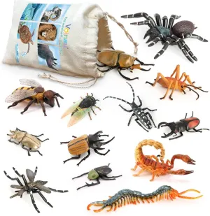 Volnau Insect Toys Figurines 13PCS Bug Toys Figure Pack for Kids Toddlers Decorations Educational Cicada Toy Bee Beetle Spider Plastic Model
