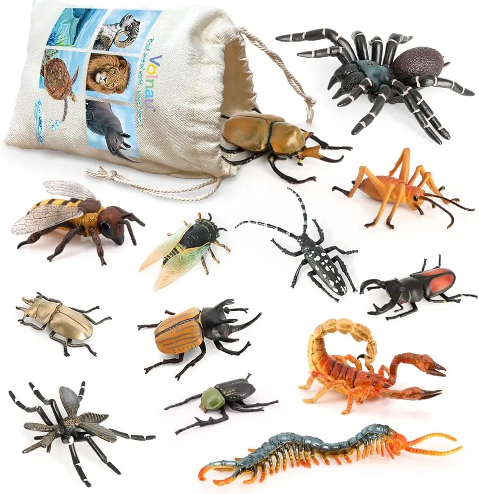 Volnau Insect Toys Figurines 13PCS Bug Toys Figure Pack for Kids Toddlers Decorations Educational Cicada Toy Bee Beetle Spider Plastic Model