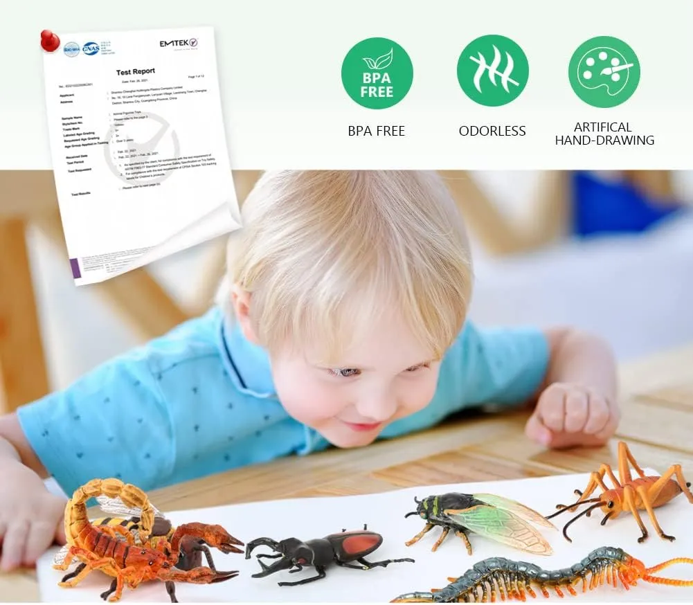 Volnau Insect Toys Figurines 13PCS Bug Toys Figure Pack for Kids Toddlers Decorations Educational Cicada Toy Bee Beetle Spider Plastic Model
