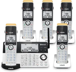 VTech IS8151-5 Super Long Range 5 Handset DECT 6.0 Cordless Phone for Home with Answering Machine, 2300 ft Range, Call Blocking, Bluetooth, Headset Jack, Power Backup, Intercom, Expandable to 12 HS