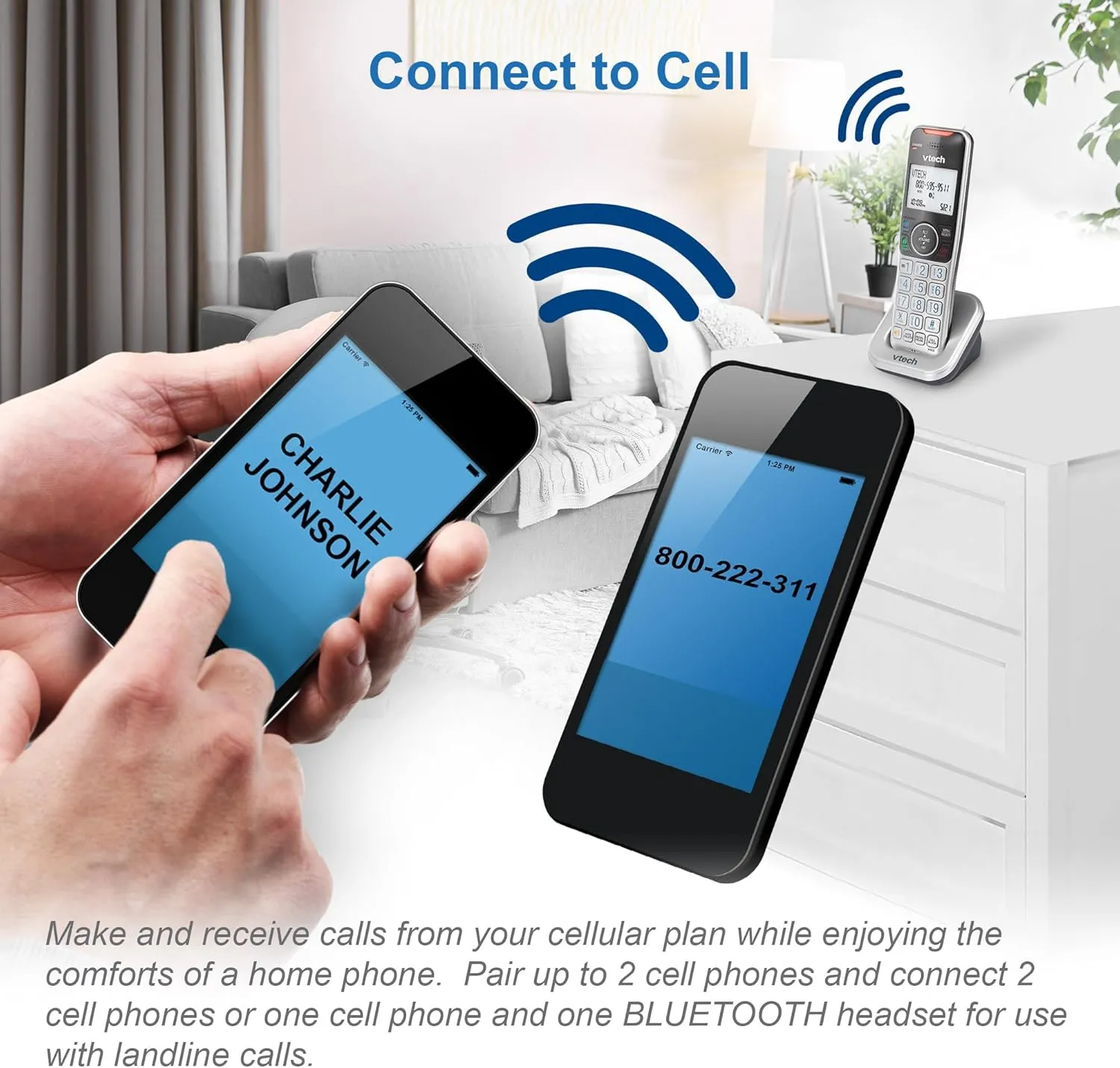VTech VS112-3 DECT 6.0 Bluetooth 3 Handset Cordless Phone for Home with Answering Machine, Call Blocking, Caller ID, Intercom and Connect to Cell (Silver & Black)