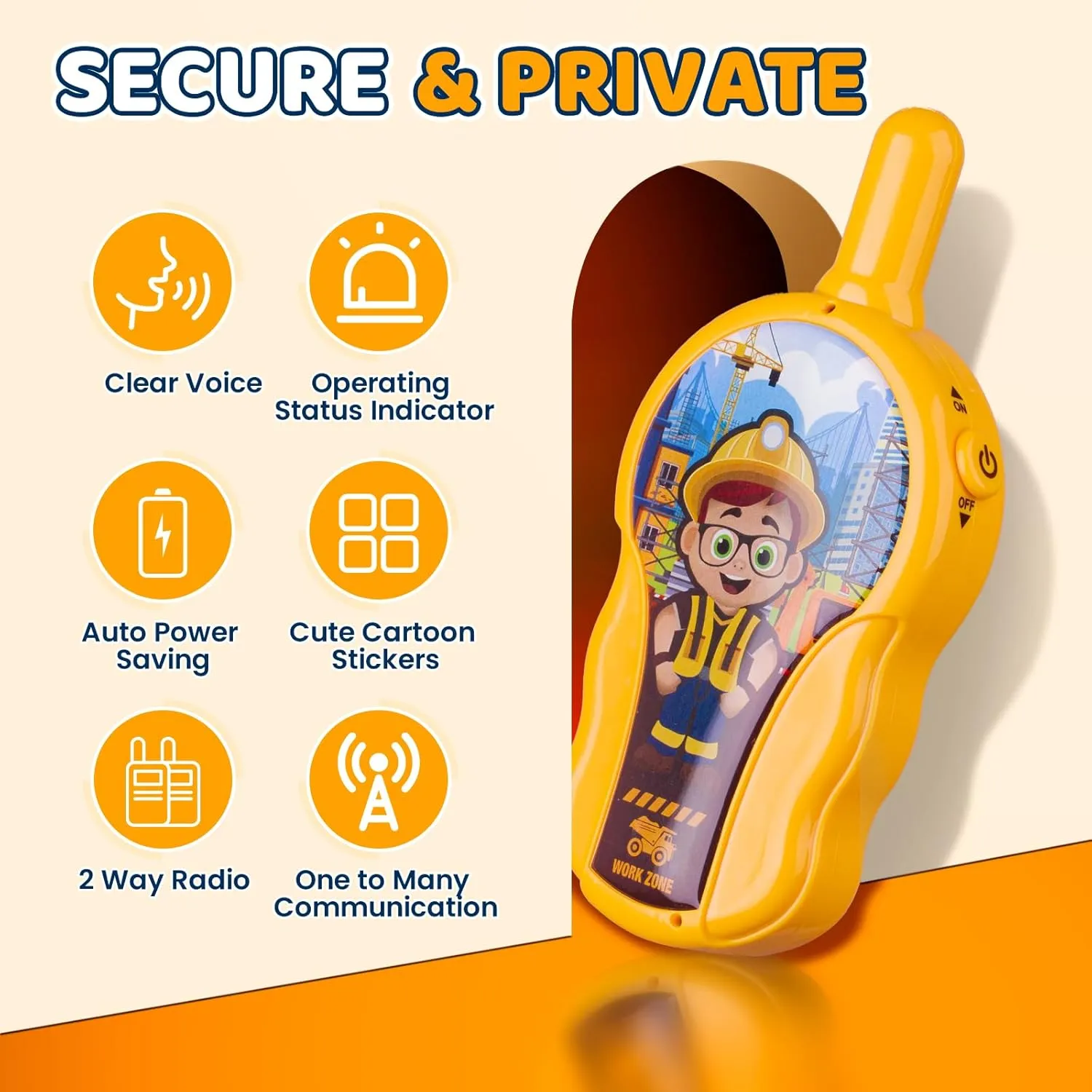 Walkie Talkies for Kids Toys Gifts for 4 5 6 7 8 Year Old Girls Boys Long Range Construction Cartoonist Walkie Talkies for Christmas Birthday Easter Gifts Indoor Outside Games Yellow