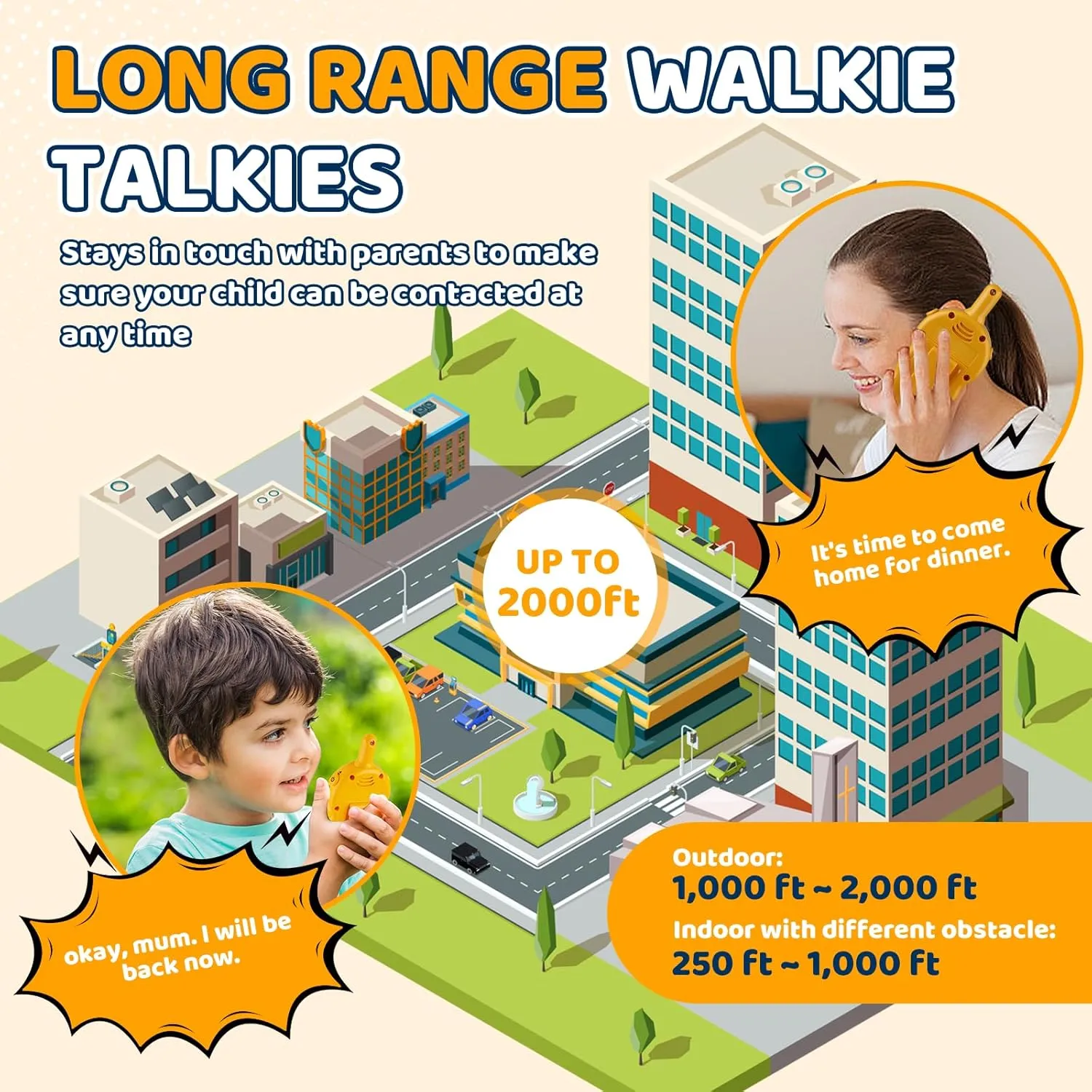 Walkie Talkies for Kids Toys Gifts for 4 5 6 7 8 Year Old Girls Boys Long Range Construction Cartoonist Walkie Talkies for Christmas Birthday Easter Gifts Indoor Outside Games Yellow