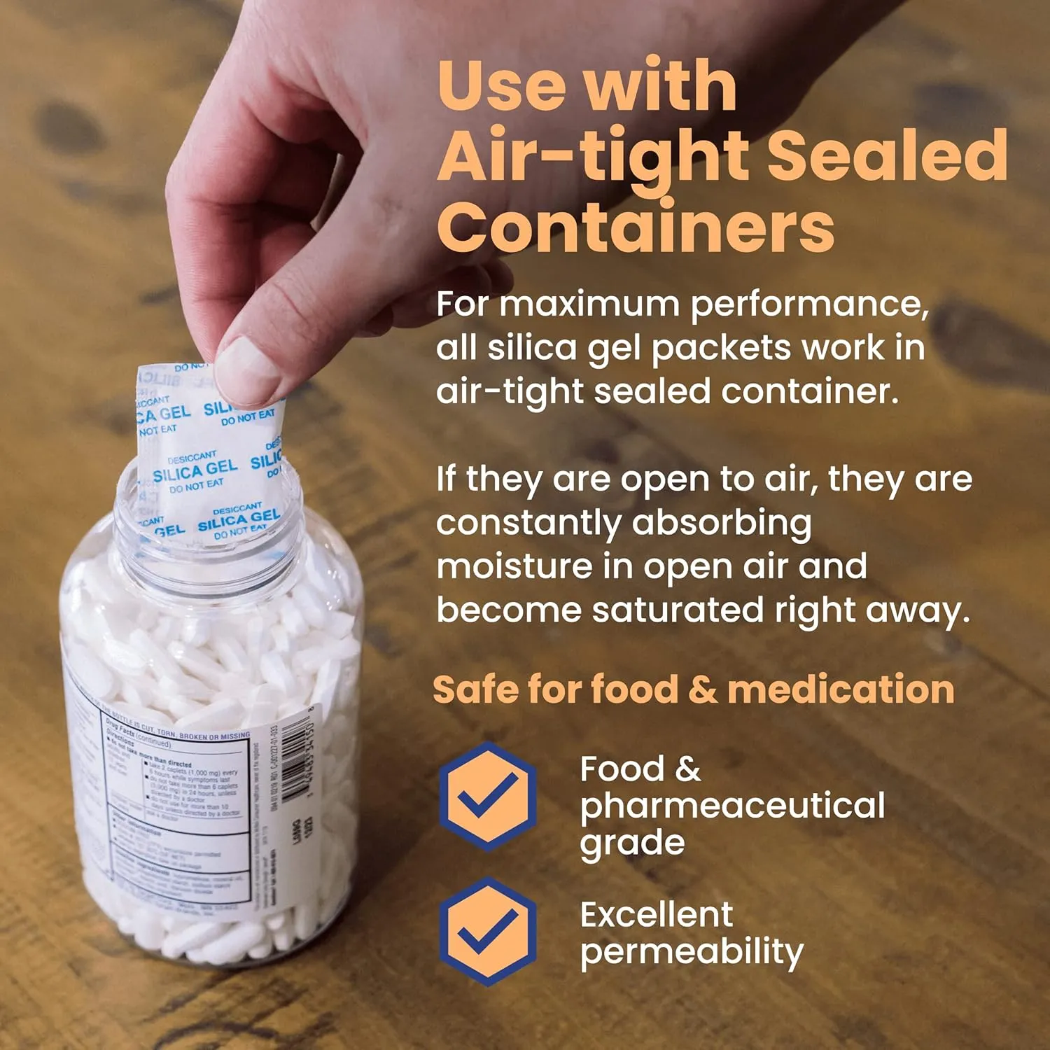 Wallaby 2 gram (100 Packets) Food Safe Pure White Silica Gel Desiccant Dehumidifier Packs - Rechargeable & Coated Moisture Absorbers - Protects Against Moisture Damage - (Packed in 20x Sets of 5)