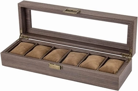 Watch Box Elegant Vintage PU Leather Wood 6 Grids Watch Box Jewelry Storage Display Box Case Holder Watch Showcase Watch Accessories