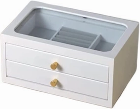 Watch Box Jewelry Box, Earrings Necklace Watch Storage Box for Desktop, 2/3Drawer Solid Wood Storage Box Glass Cover Watch Accessories (Color : OneColor, Size : 2 Drawer)