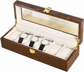 Watch Box Modern Wood Watch Box Organizer 10 Slot Watch Display Case Jewelry Showcase with Clear Top Metal Lock Watch Accessories (Color : Brown, Size : 31 * 11 * 8cm)