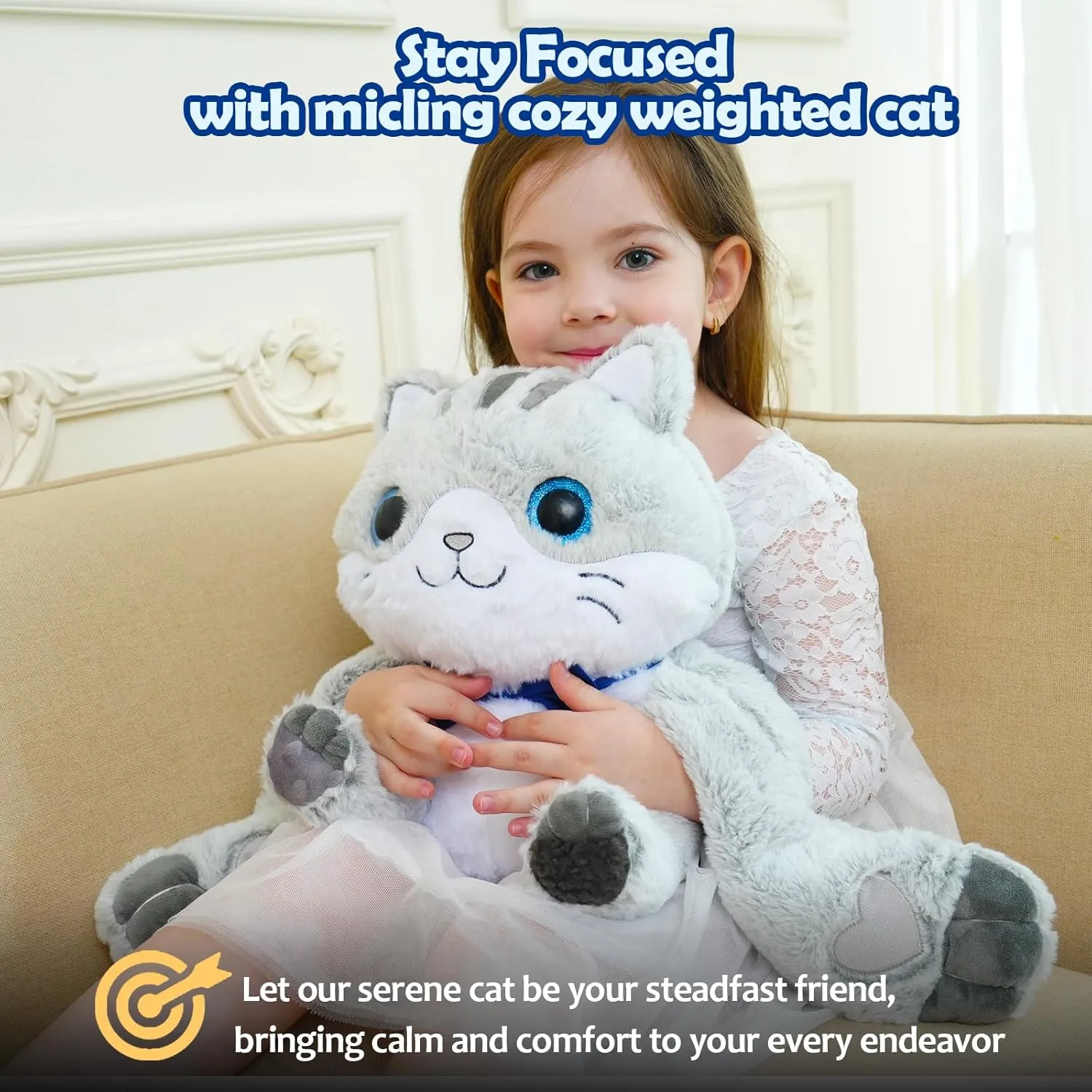 Weighted Stuffed Animal - Grey Cat 4.5 lbs, Ideal for Sensory Needs, Austism & Anxiety | Comfort & Relaxation for Both Kids and Adults