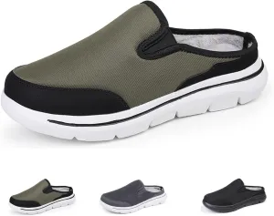 WENOREG Men's Mesh Lined Fleece Slip-on Flat Slipper Shoes,Winter Comfy Warm Indoor Outdoor Moccasin Orthotic Clog Slippers Non Slip Fluffy Wide House Shoes Mule Loafer