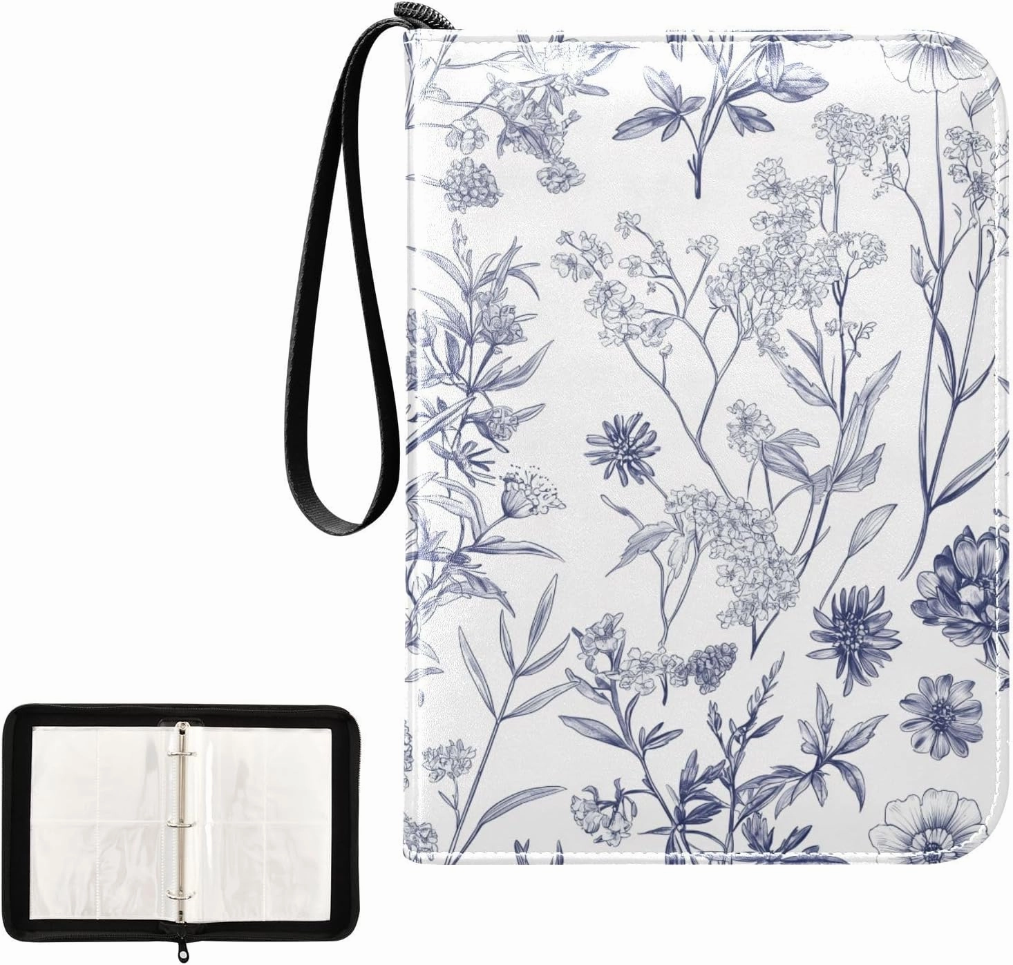 Wildflowers Plants Painting Card Binder 4 Pocket, Trading Card Holder Fits 400 Game Cards with 50 Removable Sleeves, MTG Card Case Standard Size