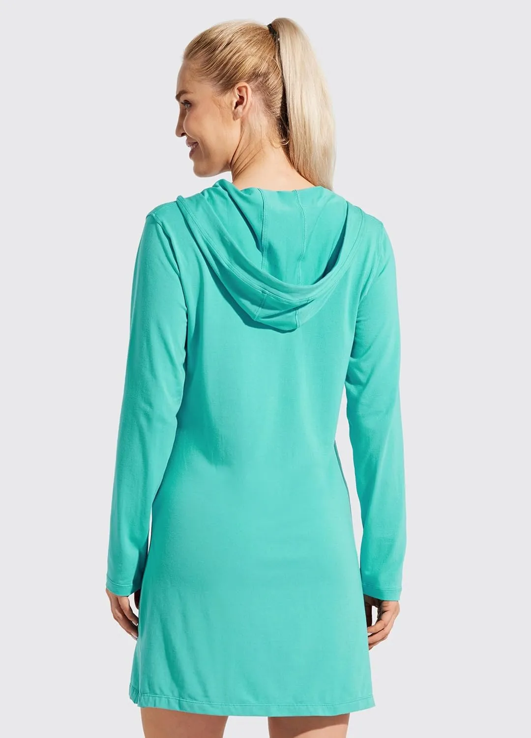 Willit Women's Long Sleeve Cotton Swim Cover Up UPF 50  SPF Dress Hooded with Pockets Sun Protection Beach Coverup