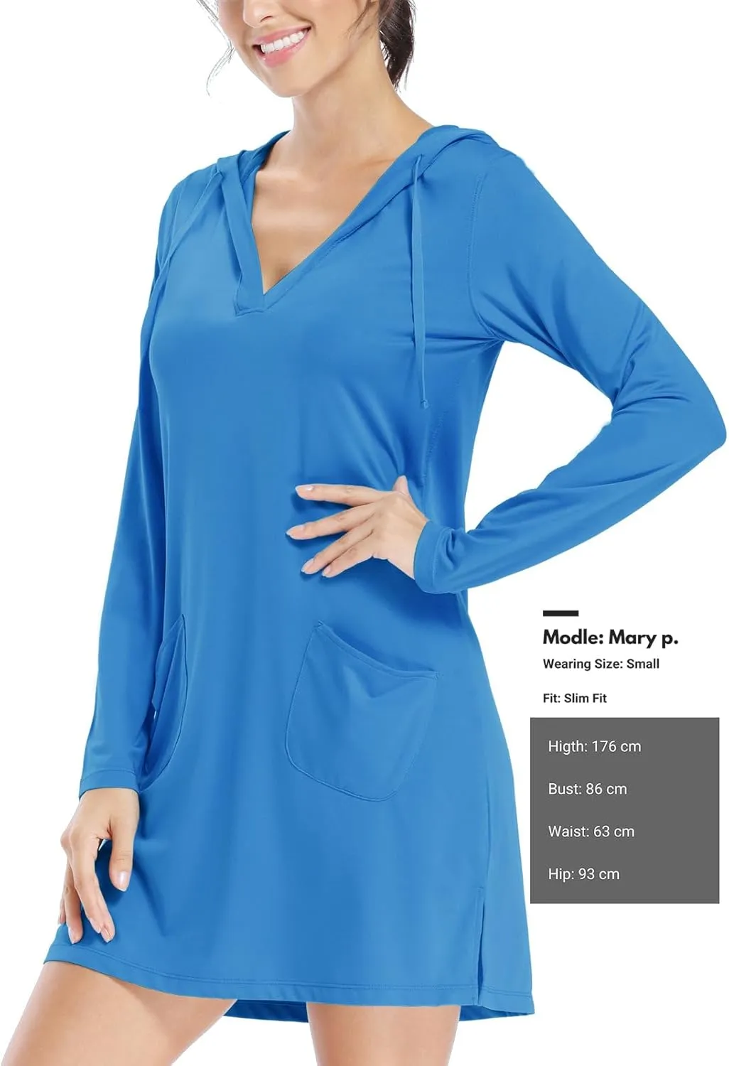 Willit Women's Long Sleeve Cotton Swim Cover Up UPF 50  SPF Dress Hooded with Pockets Sun Protection Beach Coverup