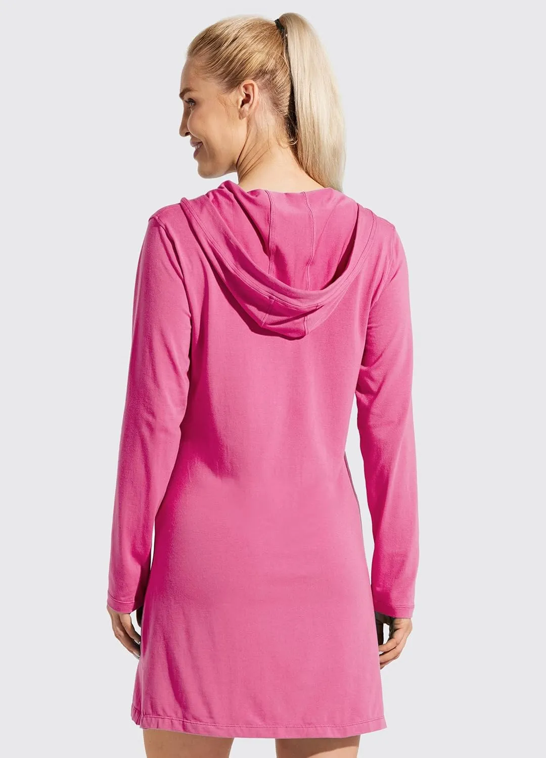 Willit Women's Long Sleeve Cotton Swim Cover Up UPF 50  SPF Dress Hooded with Pockets Sun Protection Beach Coverup
