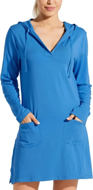 Willit Women's Long Sleeve Cotton Swim Cover Up UPF 50  SPF Dress Hooded with Pockets Sun Protection Beach Coverup