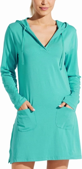 Willit Women's Long Sleeve Cotton Swim Cover Up UPF 50  SPF Dress Hooded with Pockets Sun Protection Beach Coverup