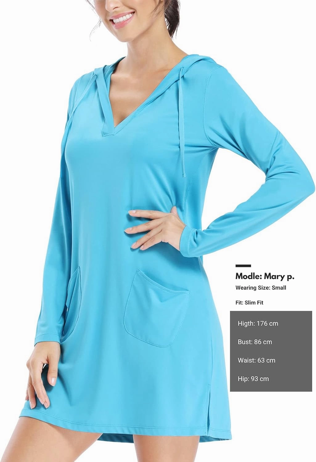 Willit Women's Long Sleeve Cotton Swim Cover Up UPF 50  SPF Dress Hooded with Pockets Sun Protection Beach Coverup