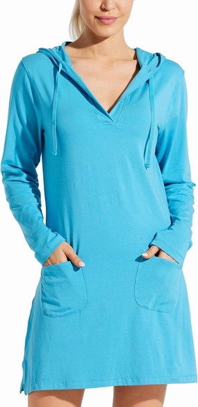 Willit Women's Long Sleeve Cotton Swim Cover Up UPF 50  SPF Dress Hooded with Pockets Sun Protection Beach Coverup