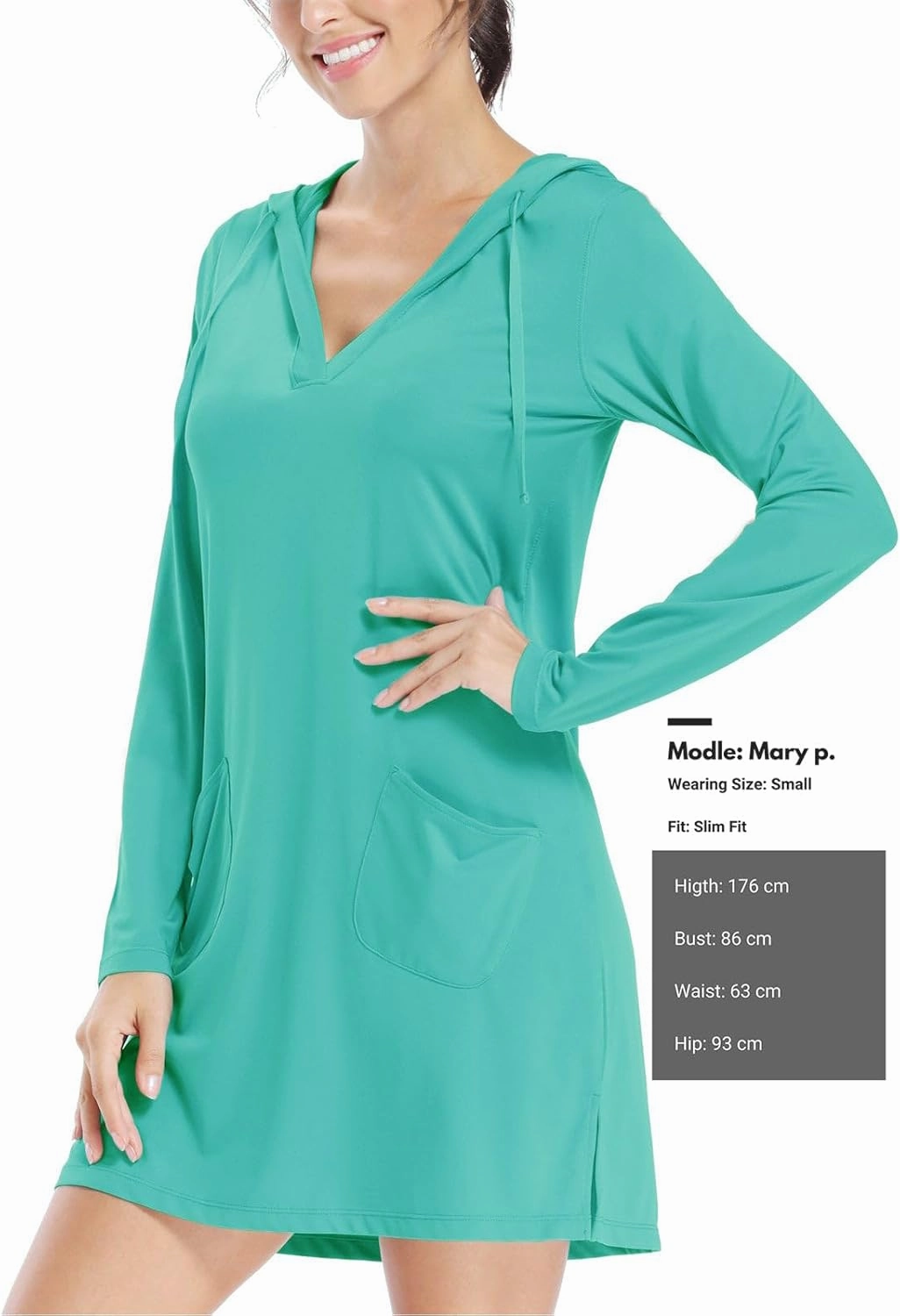 Willit Women's Long Sleeve Cotton Swim Cover Up UPF 50  SPF Dress Hooded with Pockets Sun Protection Beach Coverup