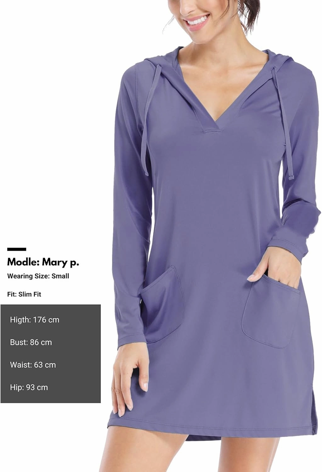 Willit Women's Long Sleeve Cotton Swim Cover Up UPF 50  SPF Dress Hooded with Pockets Sun Protection Beach Coverup