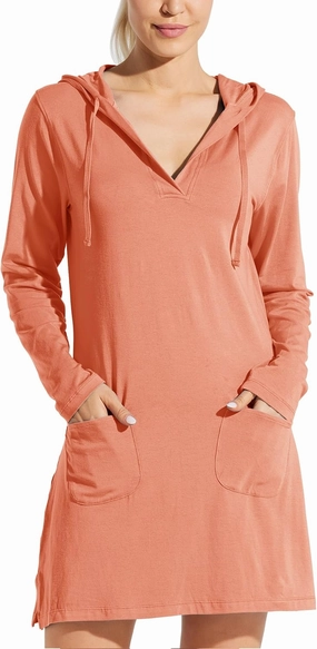 Willit Women's Long Sleeve Cotton Swim Cover Up UPF 50  SPF Dress Hooded with Pockets Sun Protection Beach Coverup