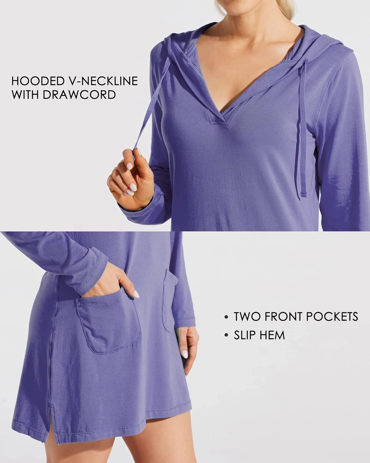 Willit Women's Long Sleeve Cotton Swim Cover Up UPF 50  SPF Dress Hooded with Pockets Sun Protection Beach Coverup
