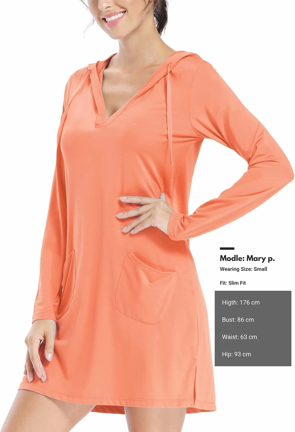 Willit Women's Long Sleeve Cotton Swim Cover Up UPF 50  SPF Dress Hooded with Pockets Sun Protection Beach Coverup