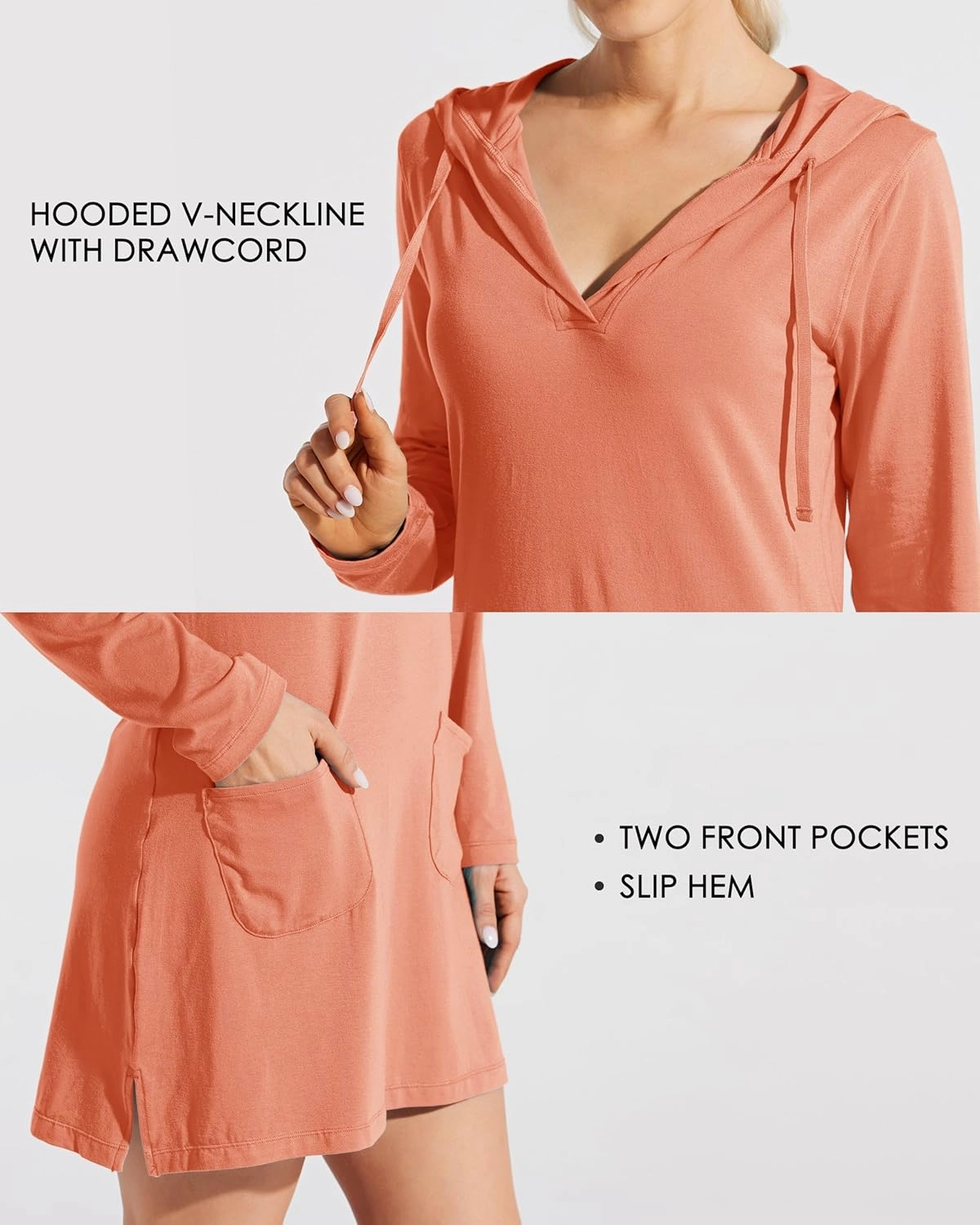 Willit Women's Long Sleeve Cotton Swim Cover Up UPF 50  SPF Dress Hooded with Pockets Sun Protection Beach Coverup